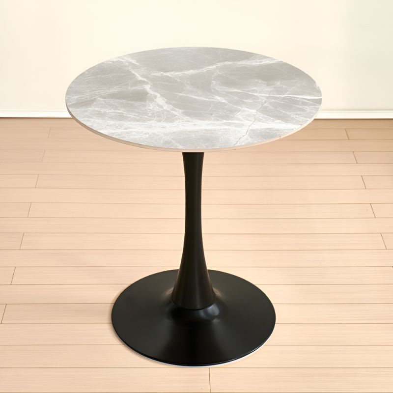 Jedálenský stôl okrúhly, sivý mramor, čierny kov, priemer 90 cm