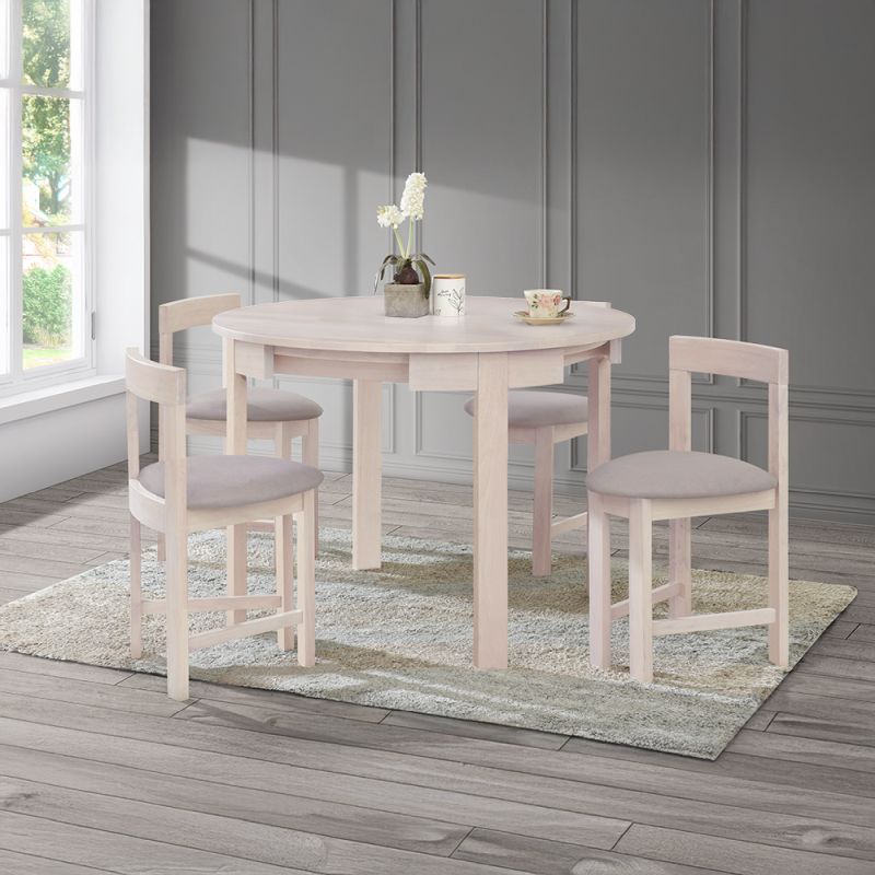 Jedálenský set okrúhly 1+4, 103cm, biely, sivobéžová látka