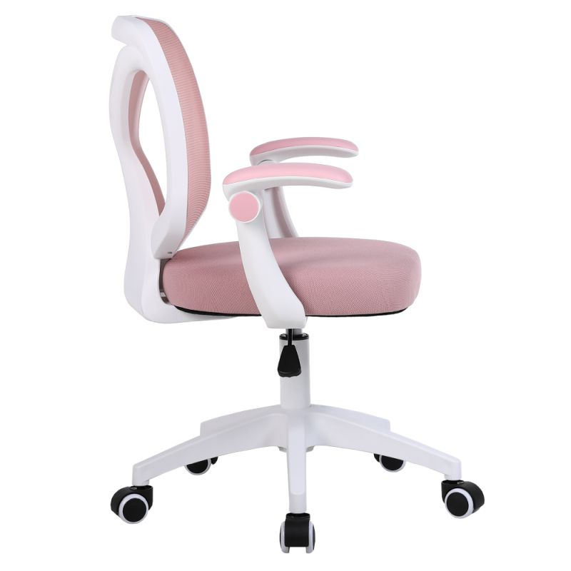 Praktické kancelárske kreslo, ružová látka, biely plast