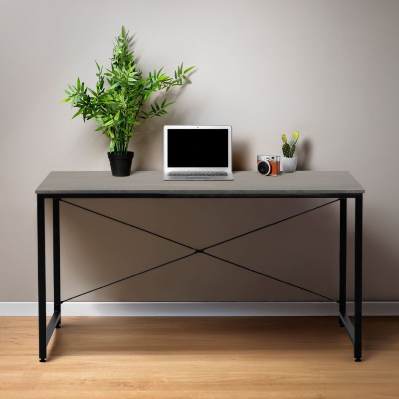 Písací stôl s kovovou konštrukciou, betón, čierny, 150x60 cm