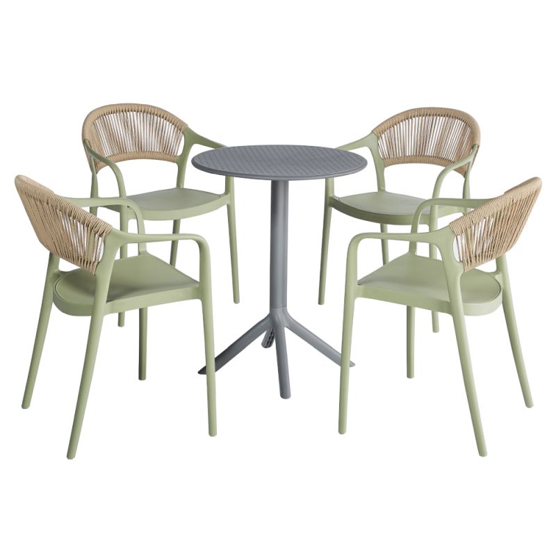 Stohovateľná stolička zelená, béžová s lanovým operadlom