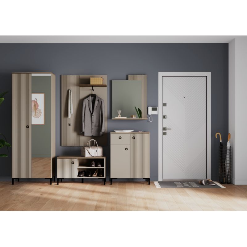 Botník 1D, sivohnedý Taupe, dub silverjack, s dvierkami