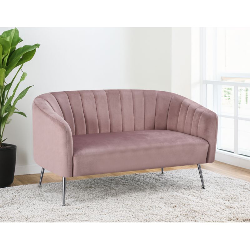 Dizajnový 2-sed, ružový Velvet s chrómovými nohami