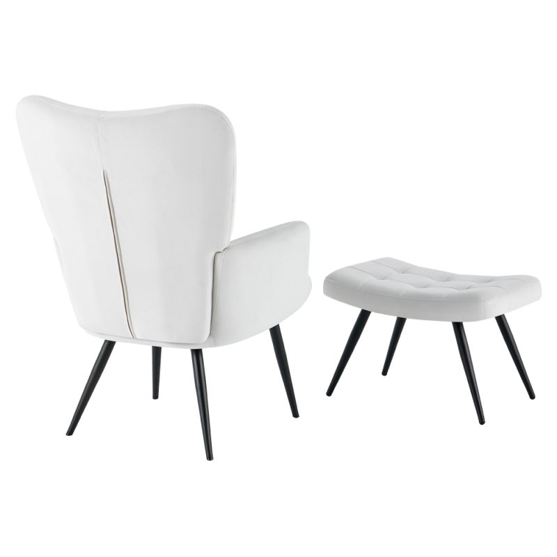 Kreslo s podnožou, svetlosivá látka, čierne kovové nohy