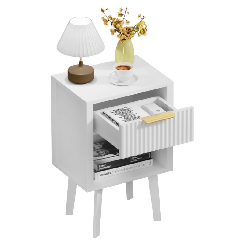Moderný nočný stolík biely, so zásuvkou a poličkou
