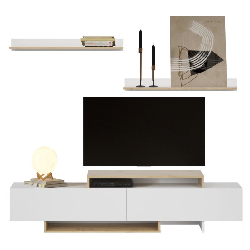 Moderná obývacia stena, biela, dub artisan