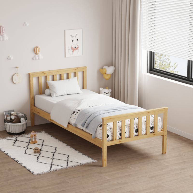 Praktická posteľ 90x200 s roštom, prírodná, borovicové drevo