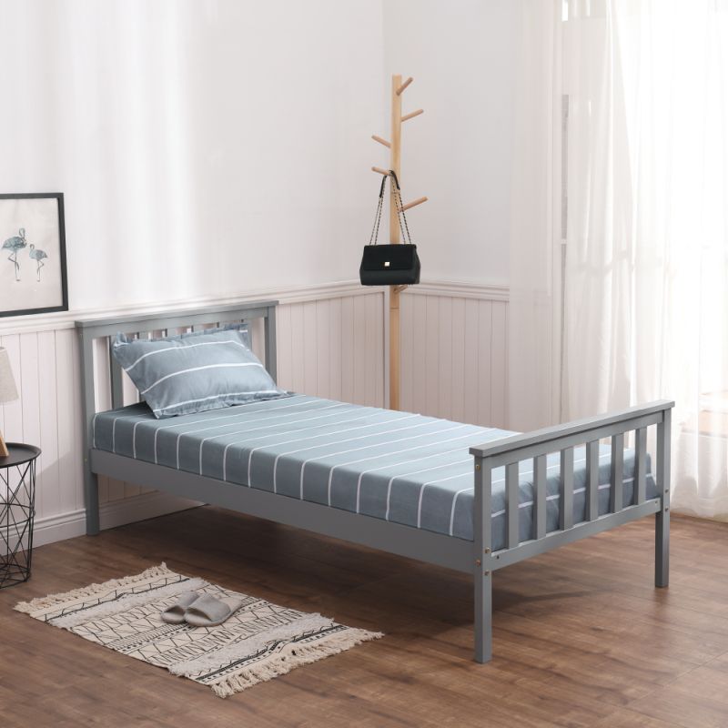 Praktická posteľ 90x200 s roštom, sivá, borovicové drevo