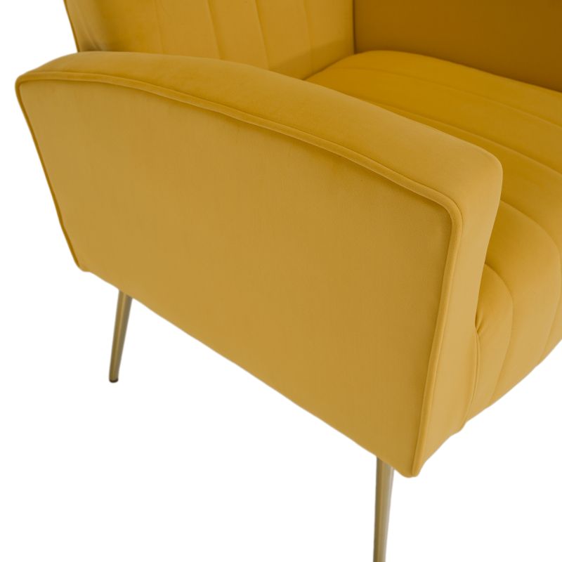 Nadčasové relaxačné kreslo, žltá Velvet látka, zlaté nohy
