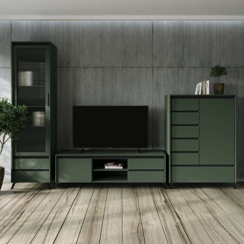 Štýlový TV stolík RTV2K2So, smoke zelený, čierny