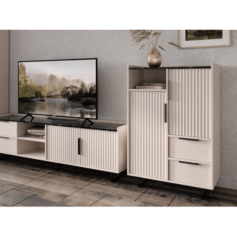 Elegantný TV stolík RTV2D2S, kašmír, tmavý mramor