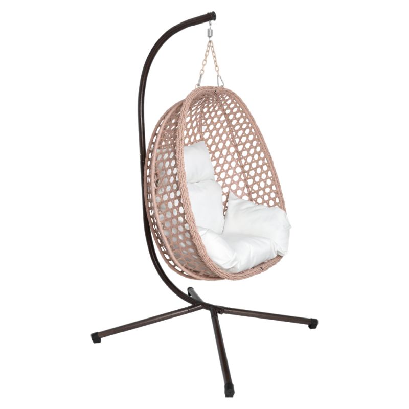 Závesné kreslo, skladacie, medené, krémový vankúš