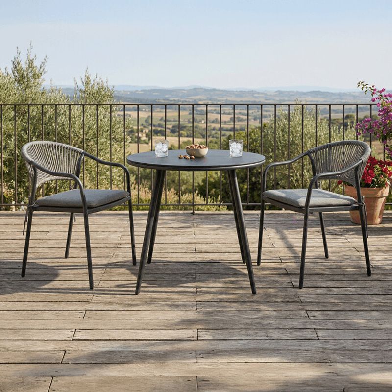 Okrúhly záhradný stôl 90x90cm, kov, sklo, sivý