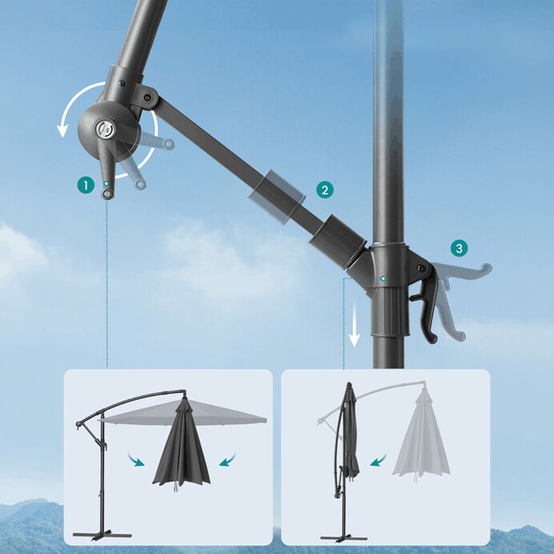 Záhradný slnečník, sivý, závesný, s kovovou konštrukciou