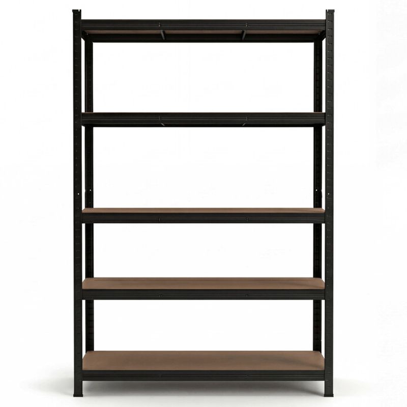 Regál kovový, 120cm, čierny, s MDF policami, 5 úrovní