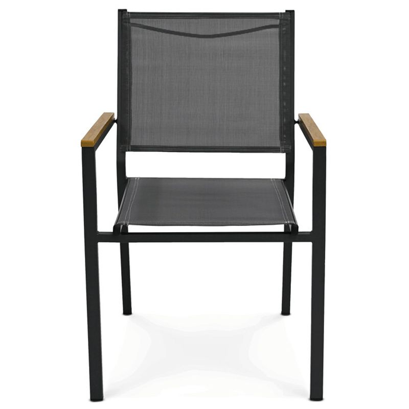 Záhradná stolička, kov čierny, sivá sieťovina, stohovateľná