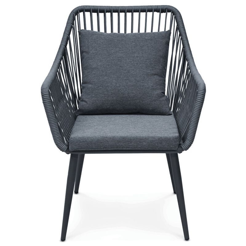 Záhradný set 1+2, sivý, polyratan, látka, solárne podsvietenie