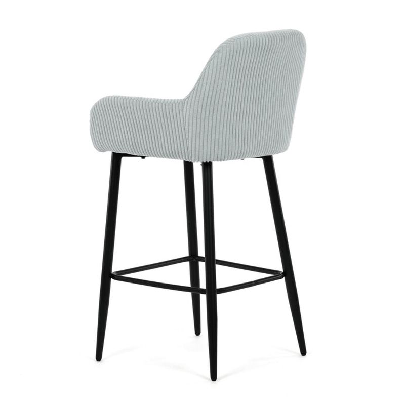 Moderná barová stolička, modrá manšestrová látka