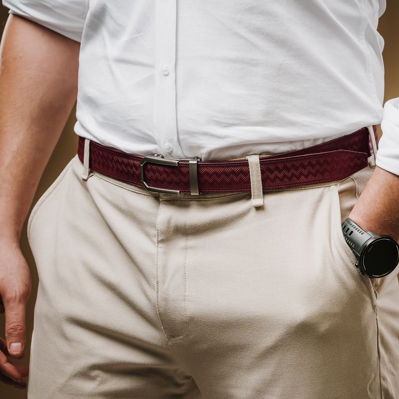 Kožený opasok NICKEL GAP bordový, automatická pracka, limitovaná edícia