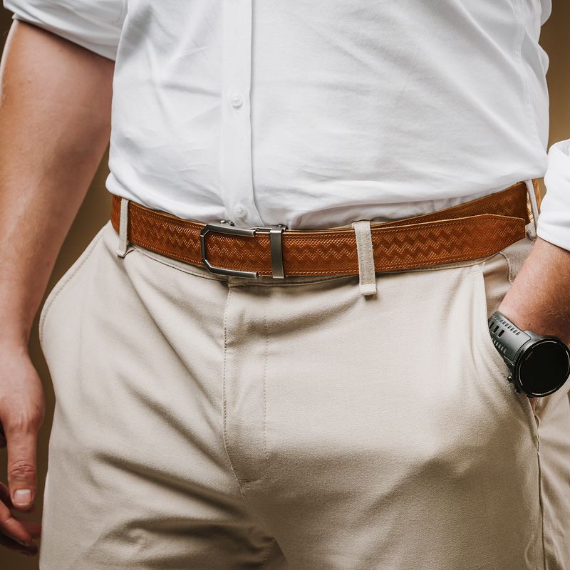 Kožený opasok NICKEL GAP koňakový, automatická pracka, limitovaná edícia