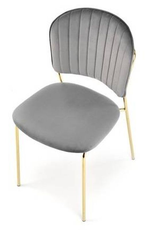 Elegantná jedálenská stolička, zlatá, sivá zamatová látka