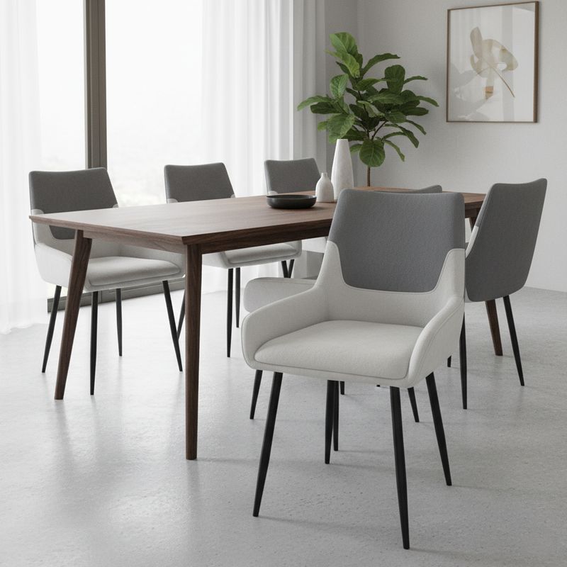 Jedálenská stolička tmavosivá a svetlosivá látka s čiernymi kovovými nohami