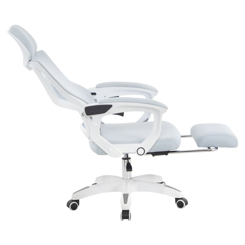 Ergonomické kancelárske kreslo s podnožkou, svetlosivé, biele