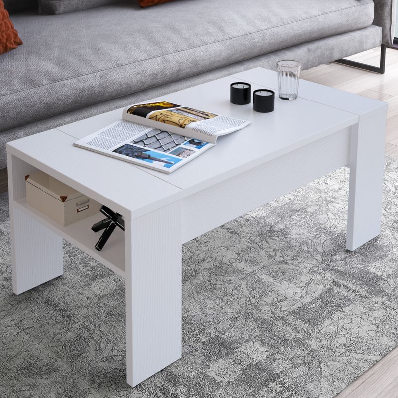 Konferenčný stolík s odkladacím  priestorom, biely