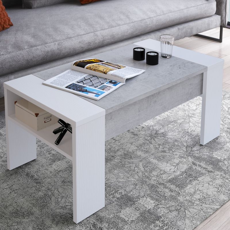 Konferenčný stolík s odkladacím priestorom, biely, betón