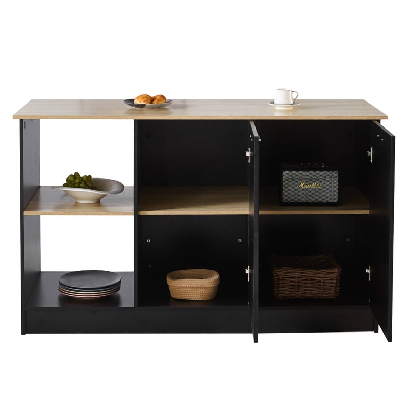 Štýlový kuchynský ostrovček, dub, čierny, s úložným priestorom