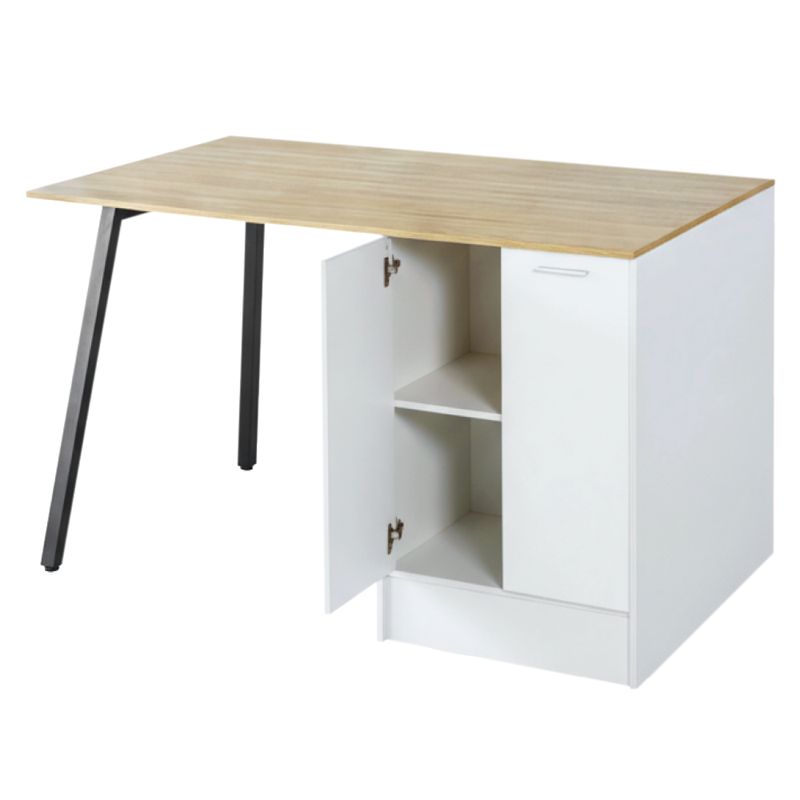 Kuchynský ostrovček, dub, biely, čierny, so zásuvkami a skrinkou