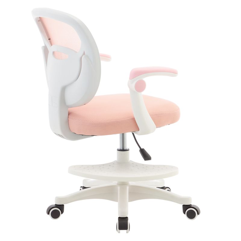 Otočná stolička, ružová sieťovina, biela, s podnožkou