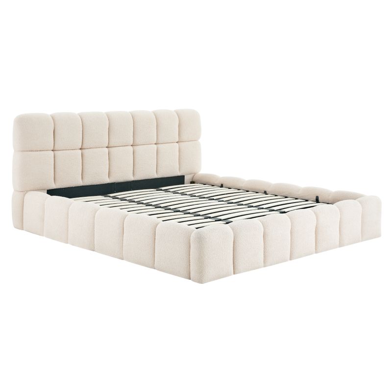 Manželská posteľ 200 s roštom, béžová látka Bouclé