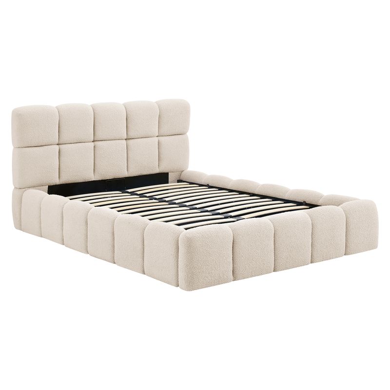 Posteľ 140 s roštom a úložným priestorom, béžová látka Bouclé