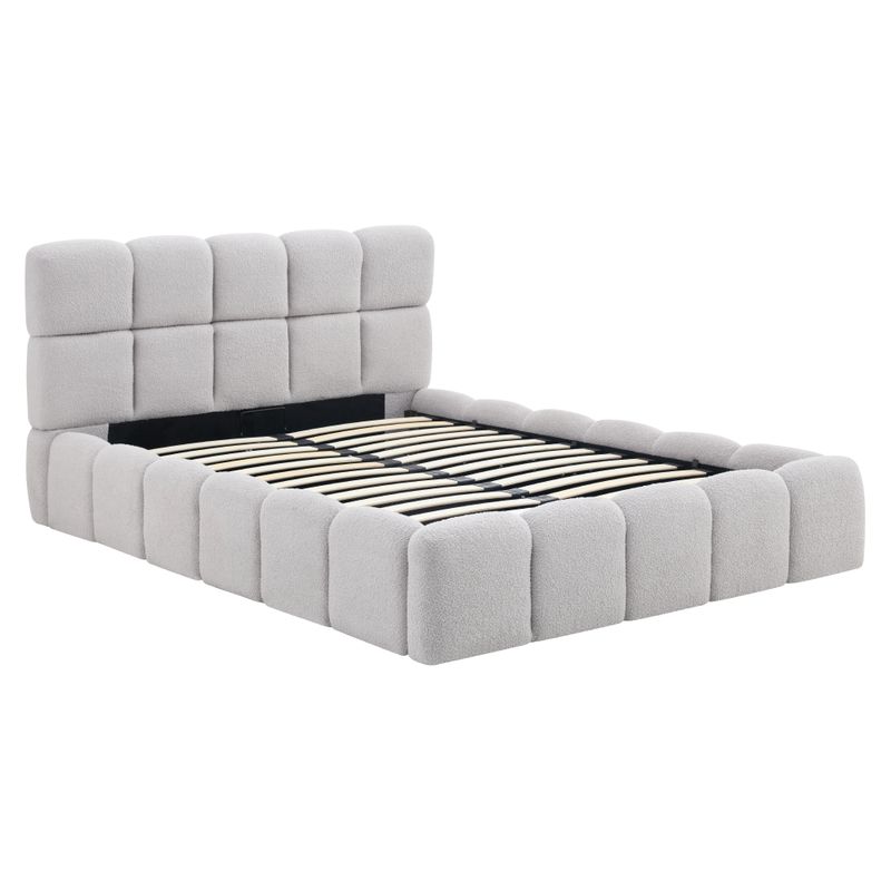 Posteľ 140 s roštom a úložným priestorom, sivá látka Bouclé