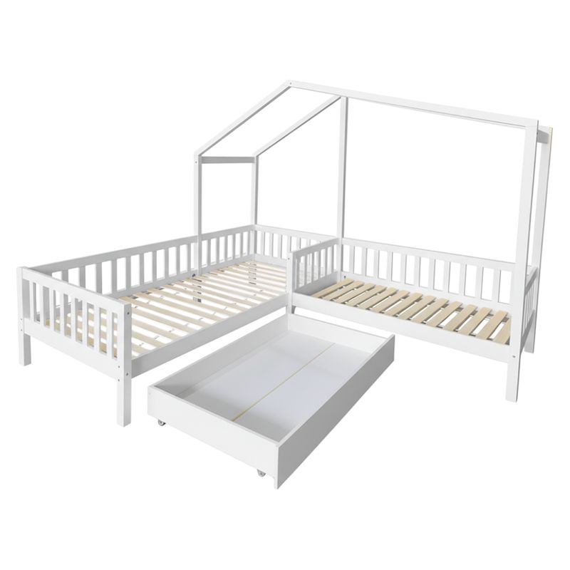 Montessori posteľ pre 2 deti 90x200 + 70x140 s roštom, biela