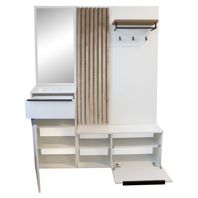 Predsieňová zostava, biely lesk HG, dub artisan