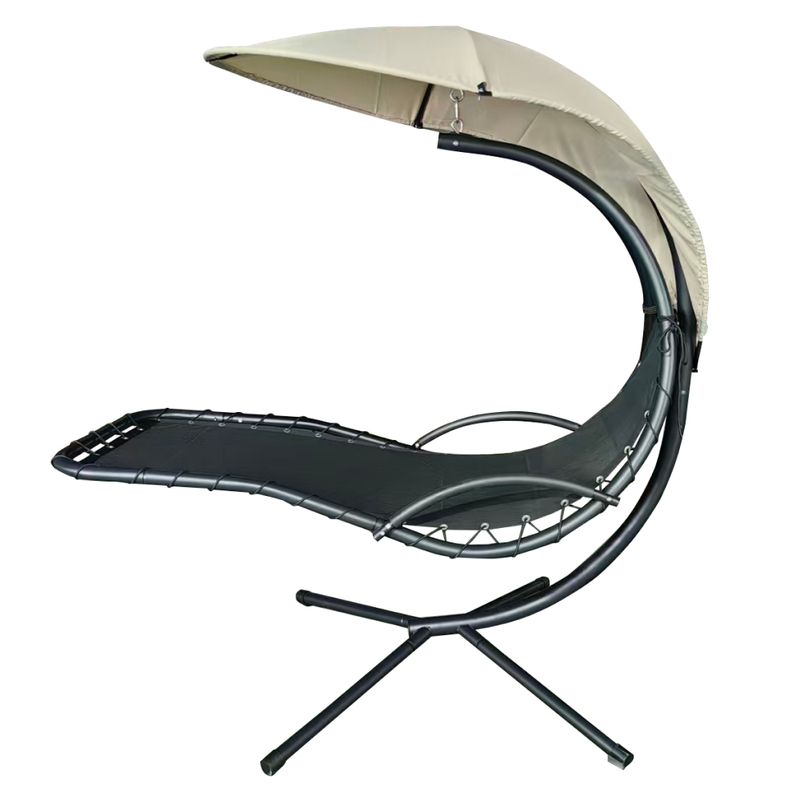 Záhradné hojdacie kreslo, béžová látka, čierny kov
