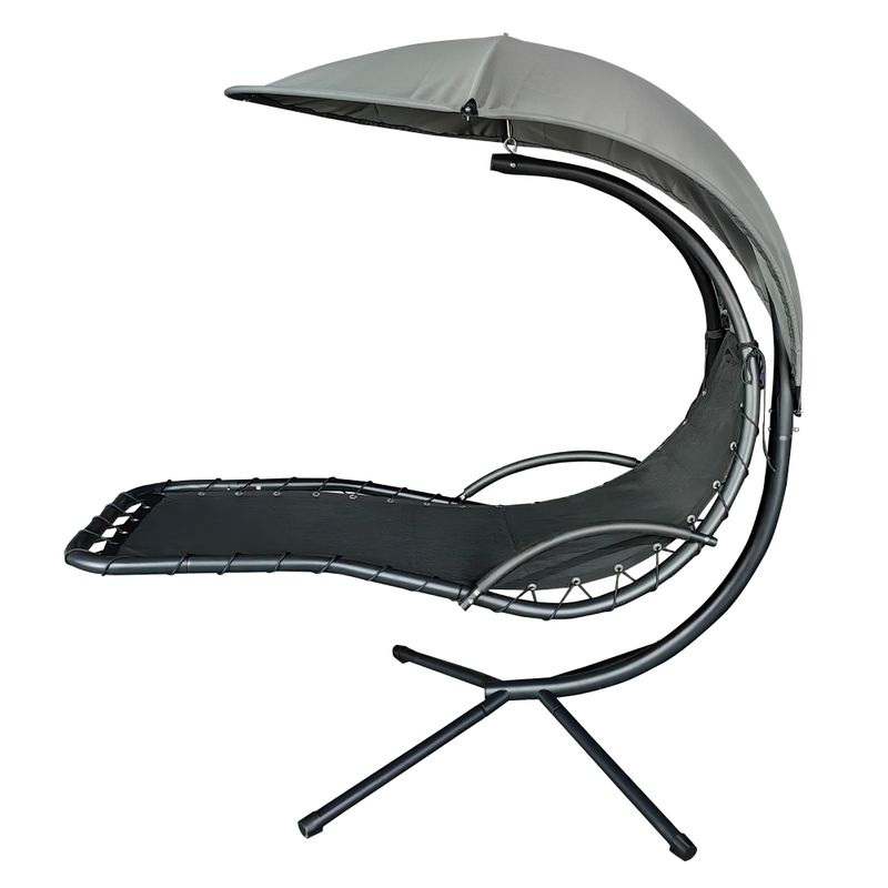 Záhradné hojdacie kreslo, sivá látka, čierny kov