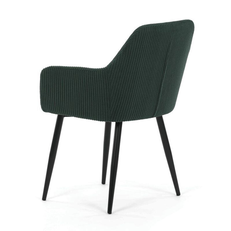 Jedálenská stolička zelená s menčestrovou látkou a čiernymi kovovými nohami