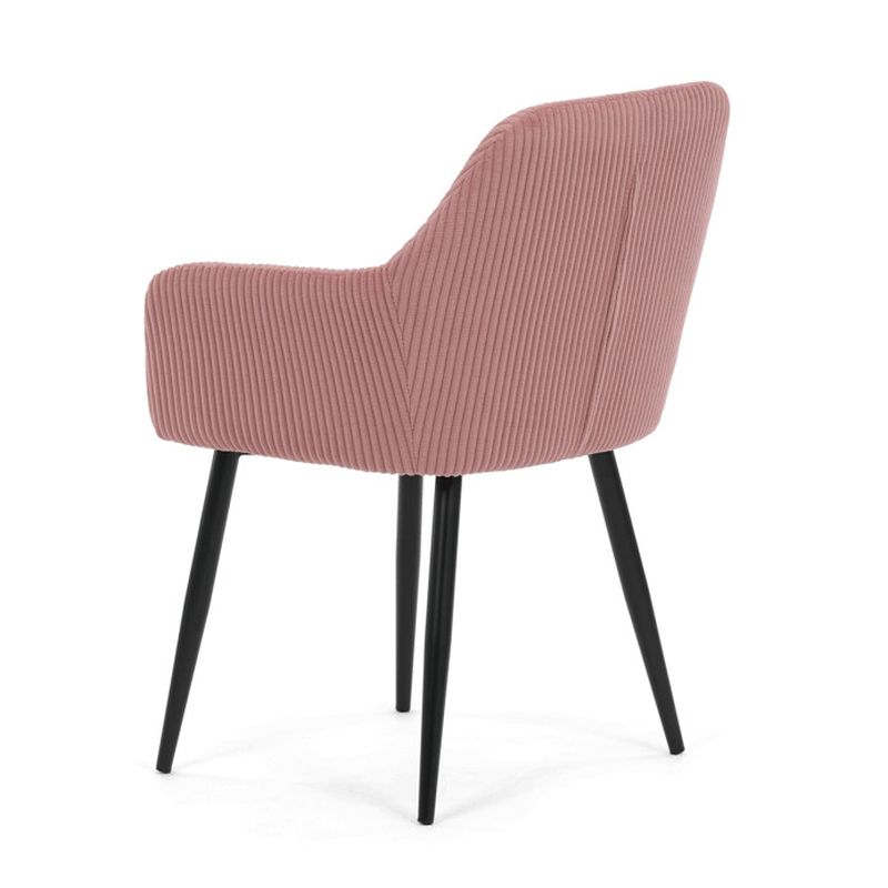 Jedálenská stolička ružová s menčestrovou látkou a čiernymi kovovými nohami