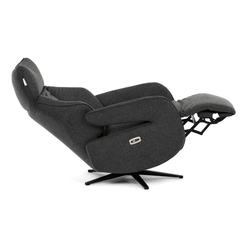 Luxusné elektrické relaxačné kreslo, sivá látka, s otočnou funkciou