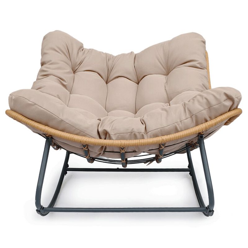 Záhradné hojdacie kreslo krémové z kovu a polyratanu