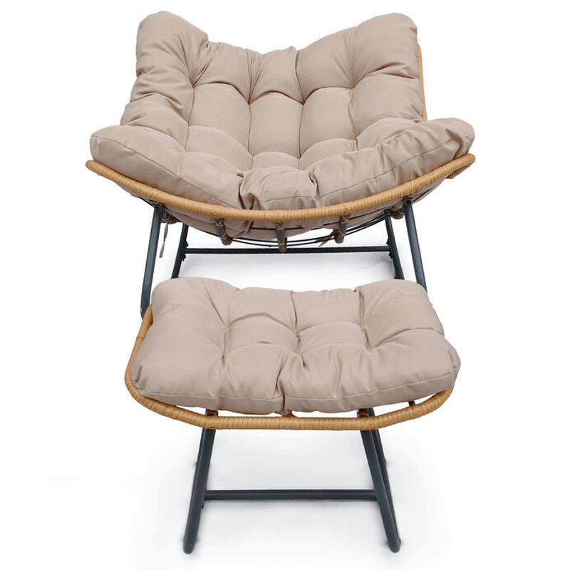 Záhradné hojdacie kreslo  s podnožkou, krémové, z kovu a polyratanu