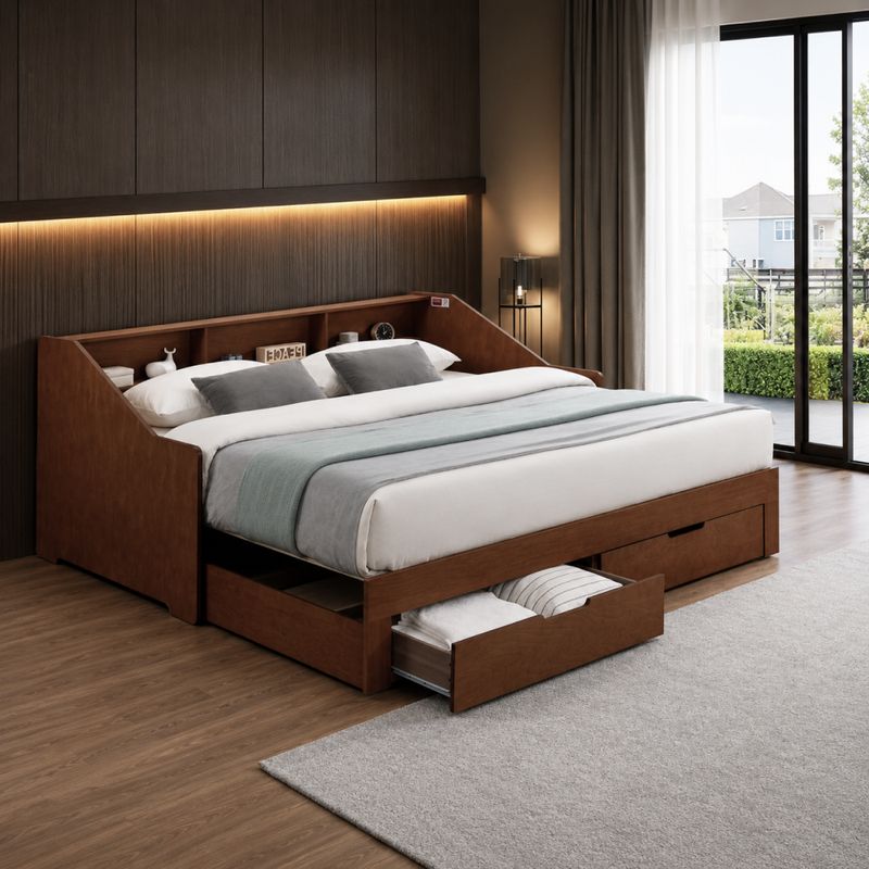 Rozkladacia posteľ s úložným priestorom, 90–180x200cm, orech