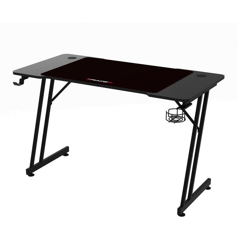 Moderný herný stôl 120x60, čierny carbon s kovovou podnožou