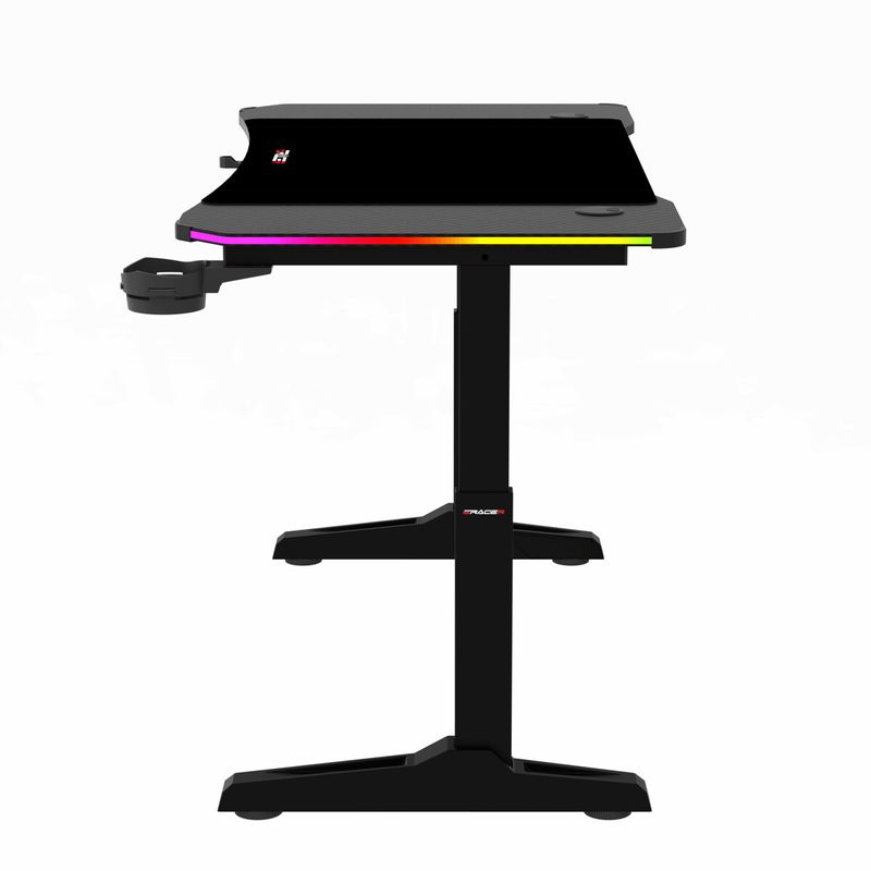 Herný stôl 120x60, RGB LED, nastaviteľná výška, čierny, s kovovou podnožou