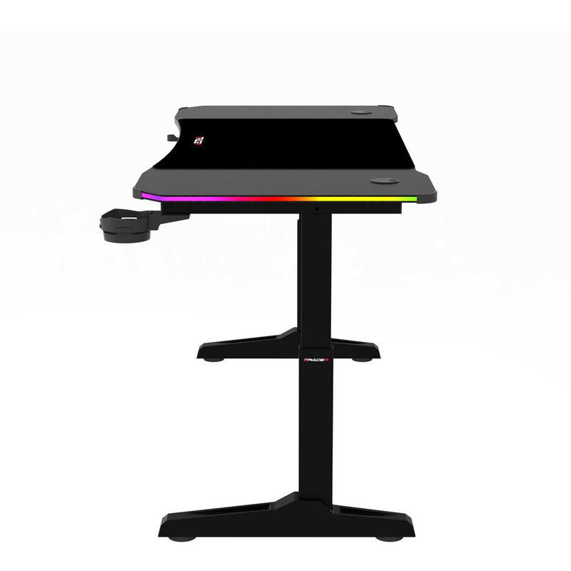 Herný stôl 140x60, RGB LED, nastaviteľná výška, čierny, s kovovou podnožou