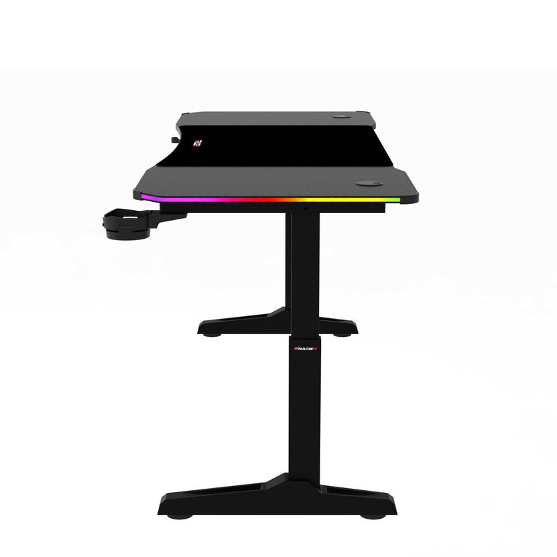 Herný stôl 160x60, RGB LED, nastaviteľná výška, čierny, s kovovou podnožou