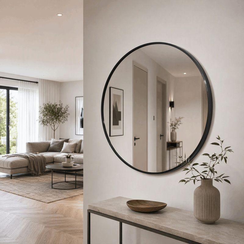 Okrúhle závesné zrkadlo 70 cm, čierne